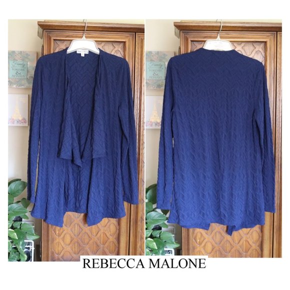 3/$15 Rebecca Malone Textured Knit Drape Front Open Cardigan - Navy - Picture 15 of 15